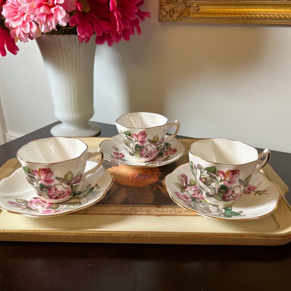 Royal Dover Made in England Bone China Teacups Set Floral